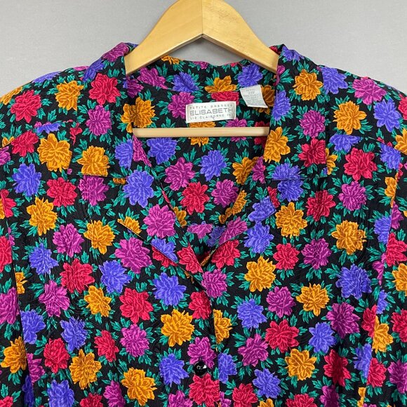 Vintage Silk Dress Floral Plus Size 22P 22 Petite Long Sleeves Liz Claiborne - Picture 12 of 12